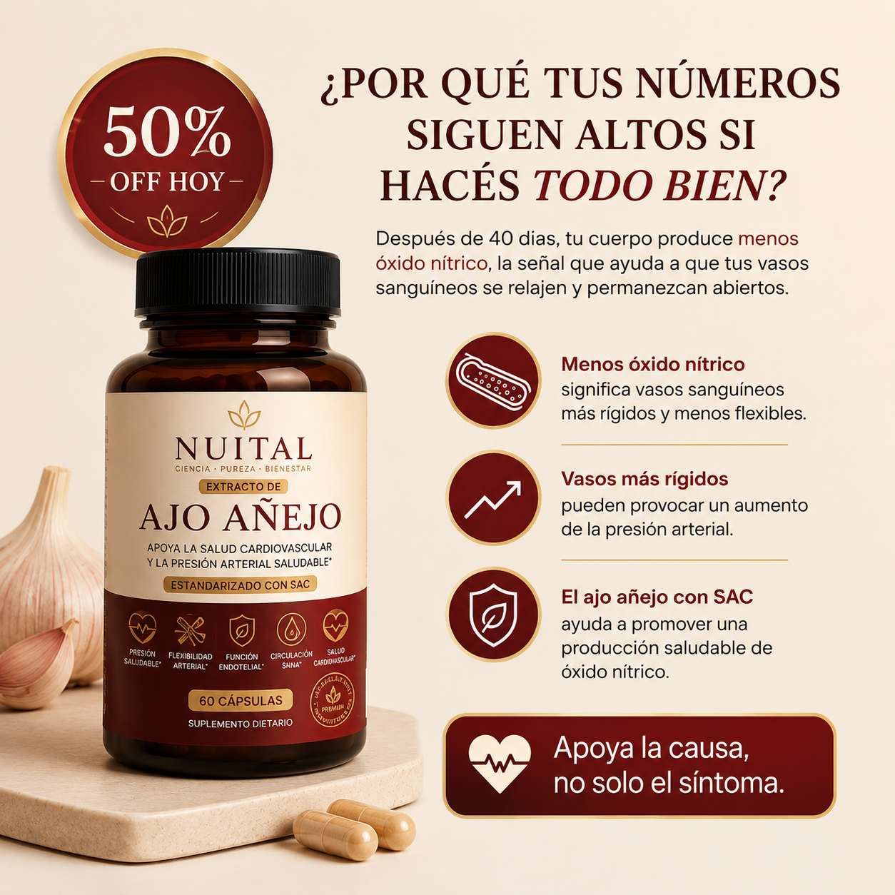 Nuital ™ | Extracto de ajo envejecido : reduce la presión arterial de forma natural.