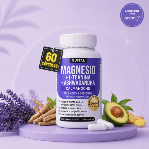 NUITAL®️ MAGNESIO CalmaNoche - Apaga tu mente. Baja la ansiedad. Dormí mejor