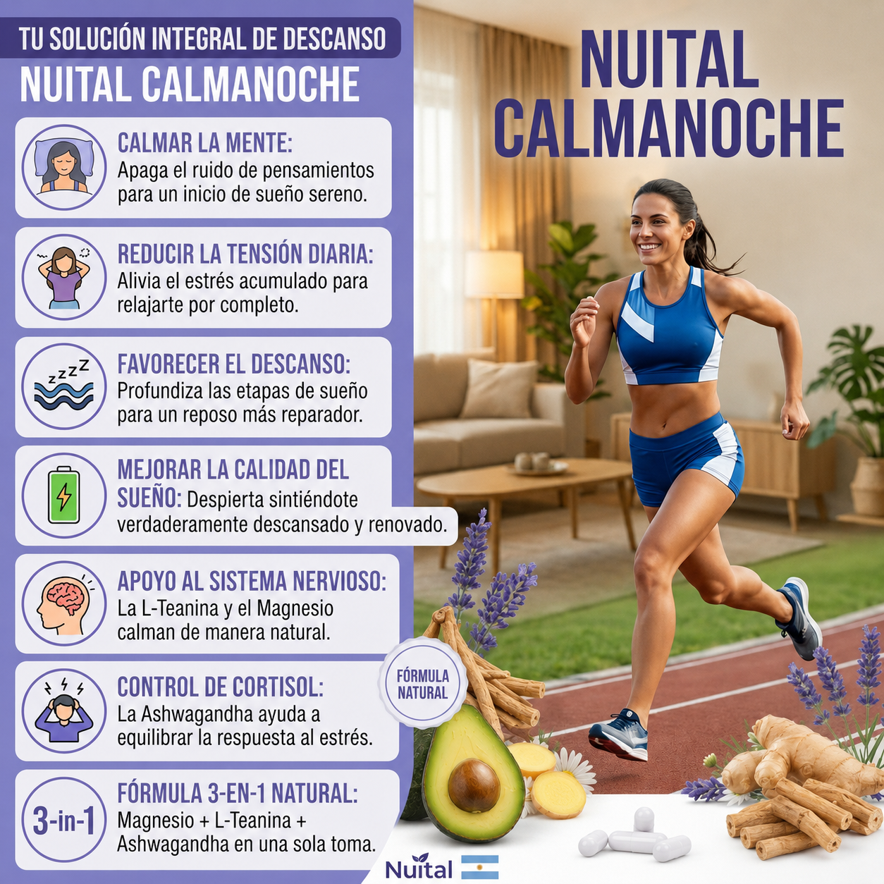 NUITAL®️ MAGNESIO CalmaNoche - Apaga tu mente. Baja la ansiedad. Dormí mejor