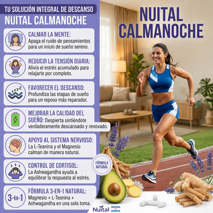 NUITAL®️ MAGNESIO CalmaNoche - Apaga tu mente. Baja la ansiedad. Dormí mejor