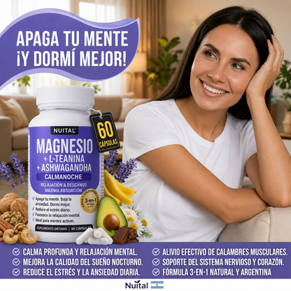 NUITAL®️ MAGNESIO CalmaNoche - Apaga tu mente. Baja la ansiedad. Dormí mejor